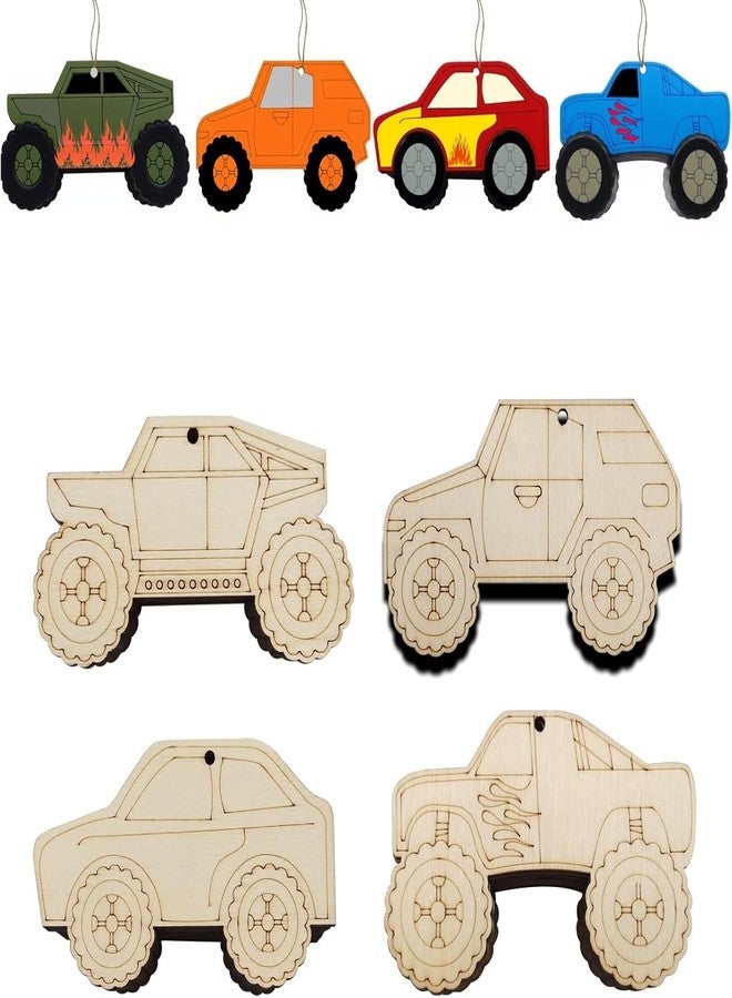 Cliths 15Pcs Monster Truck Wood Cutouts for DIY Crafts Unfinished Wooden Vehicle Ornaments with Hole to PaintKids Art Gift Tags Home Hanging Decoration - Image 1